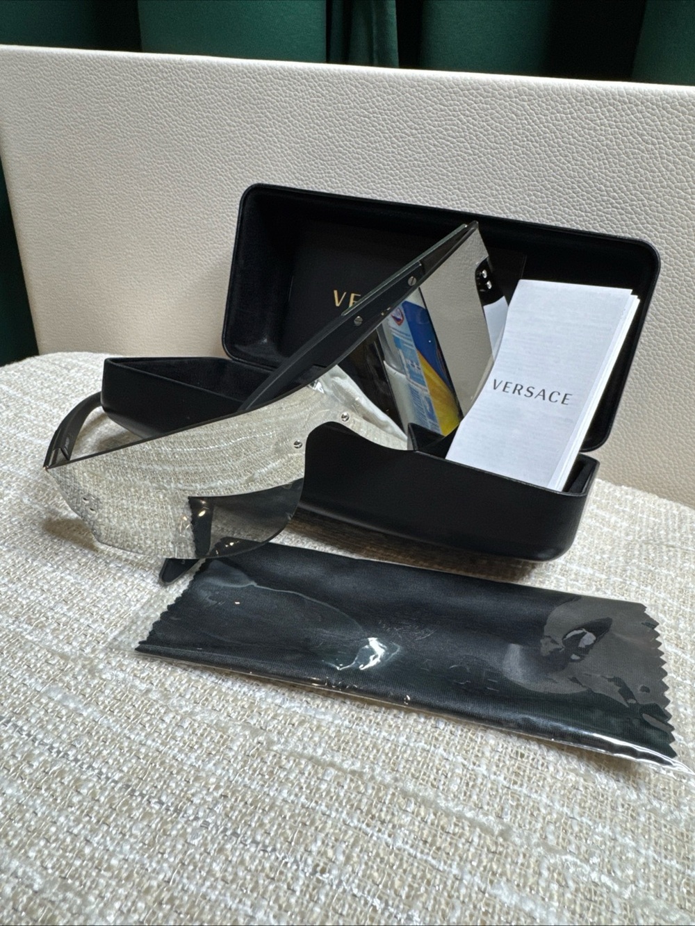 Versace Silver Shield Sunglasses with Mirrored Lens
